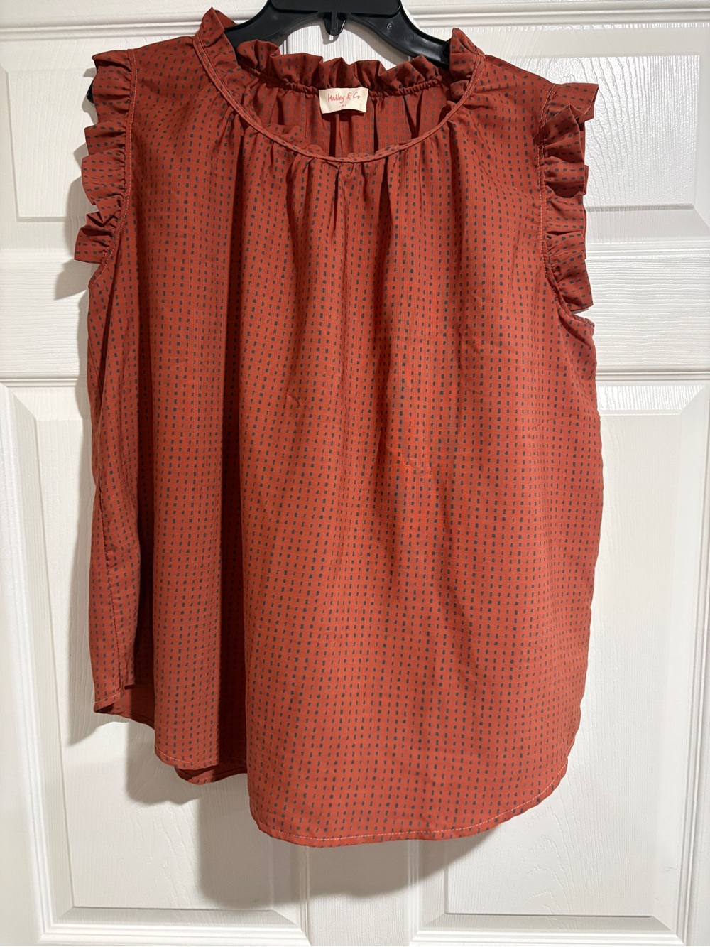 Hailey & Co Ruffle Sleeve Rust Dot Sleeveless Blouse